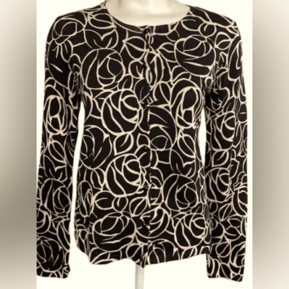 Jones New York Signature Classic Cabbage Rose Silk Blend Cardigan